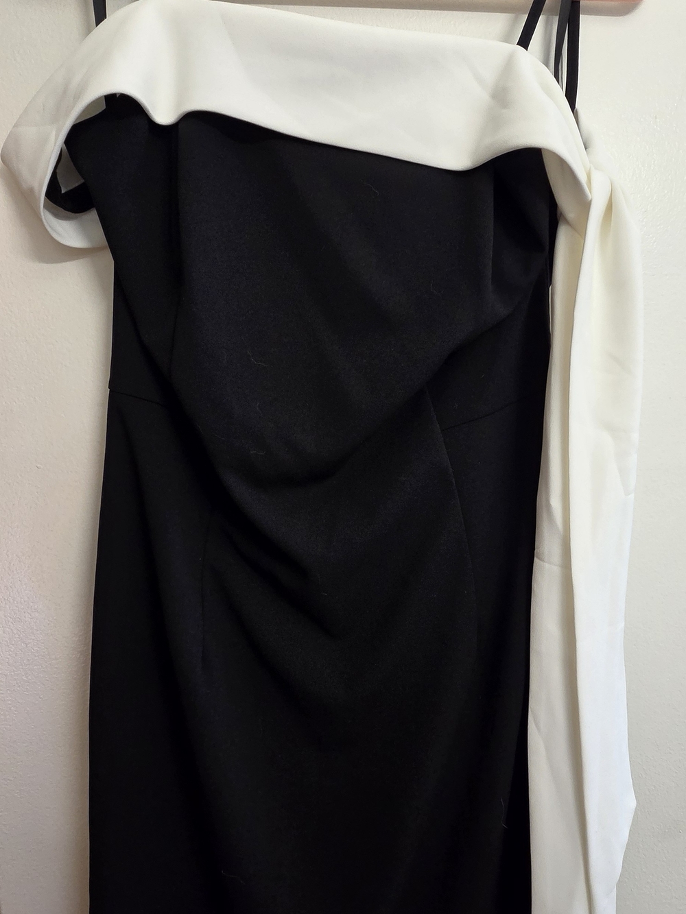 White House Black Market Black and White Strapless Draped Evening Dress